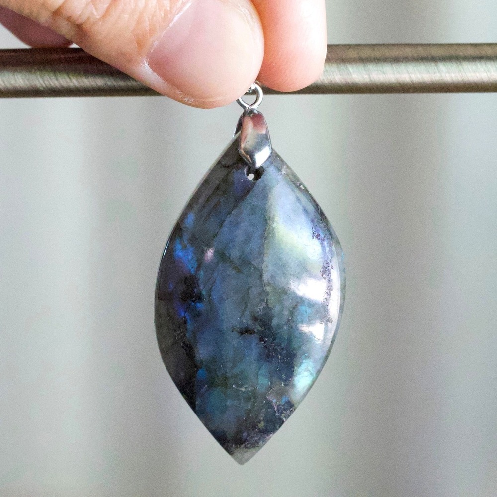 Labradorite Marquise Stone‎ Pendant Blue Flash Iridescent Gemstone Boho Healing